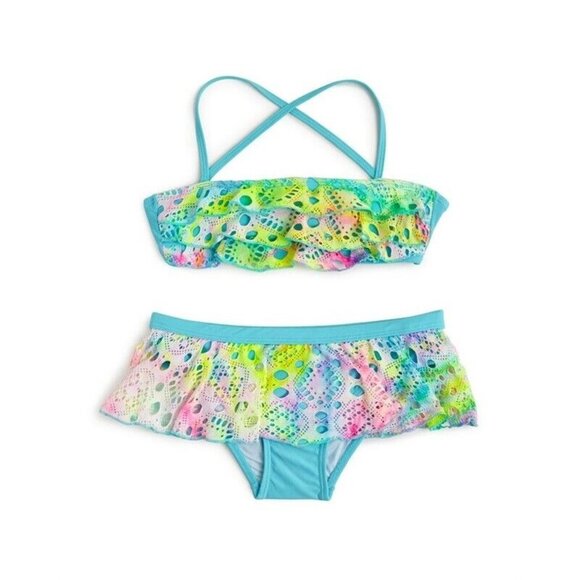 NWT PIlyq 16 Girls Rainbow Lace Blue Bikini Top & Bottom 114714
